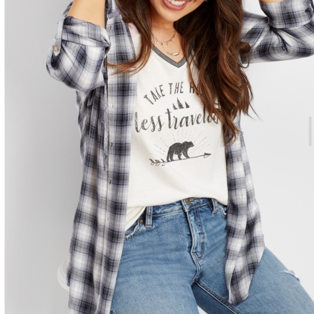 Black and white button up plaid shirt